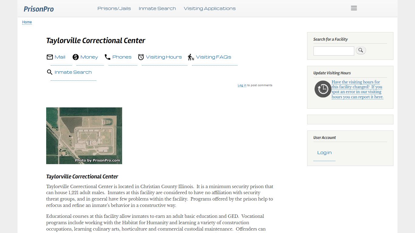 Taylorville Correctional Center Visiting hours, inmate phones, mail